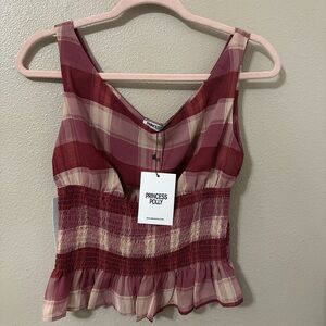 Princess Polly Checkered Ruffle Blouse - Red and Cream